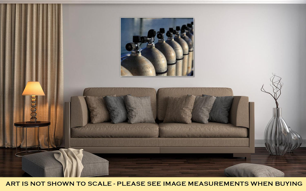 Gallery Wrapped Canvas, Row Of Compressed Air Tanks Like They Are Used During A Diving Trip - ultrawallart.com