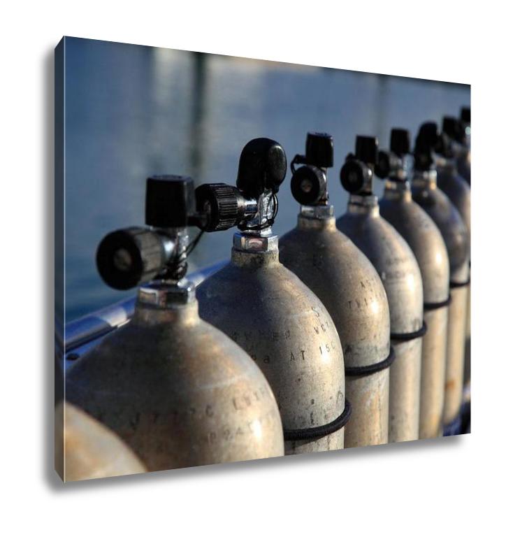 Gallery Wrapped Canvas, Row Of Compressed Air Tanks Like They Are Used During A Diving Trip - ultrawallart.com