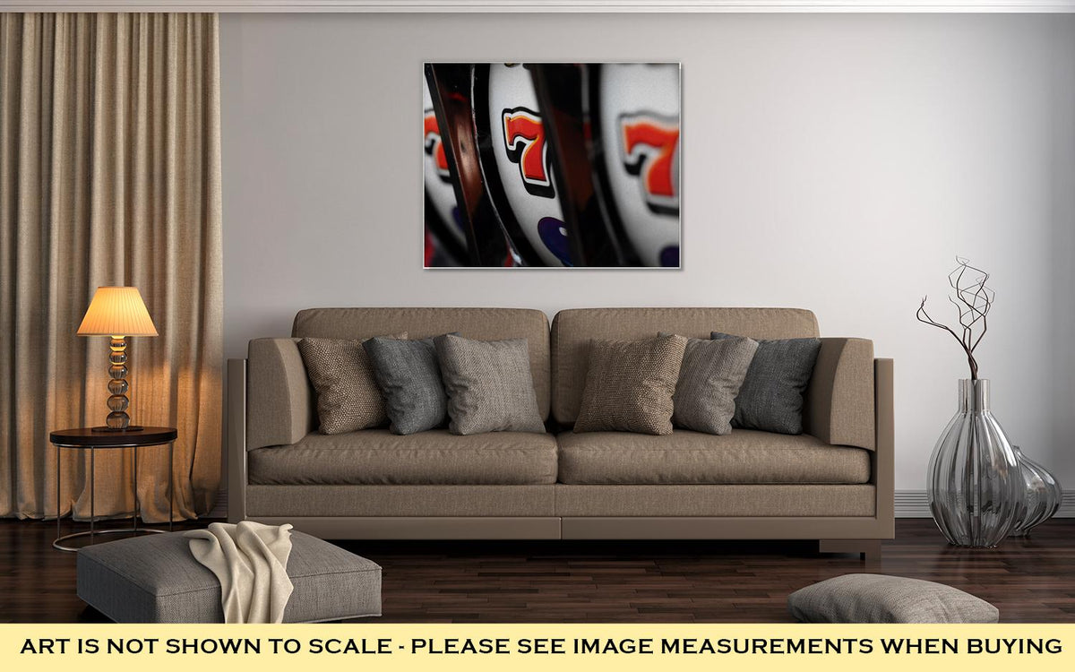 Gallery Wrapped Canvas, Close Up Of Three Seven Jackpot On Casino Slot Machine - ultrawallart.com