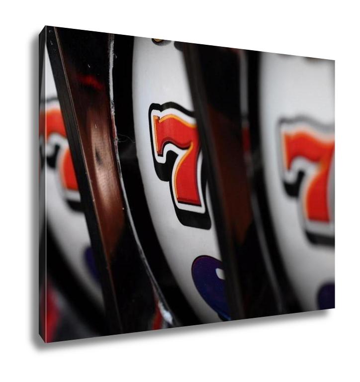 Gallery Wrapped Canvas, Close Up Of Three Seven Jackpot On Casino Slot Machine - ultrawallart.com