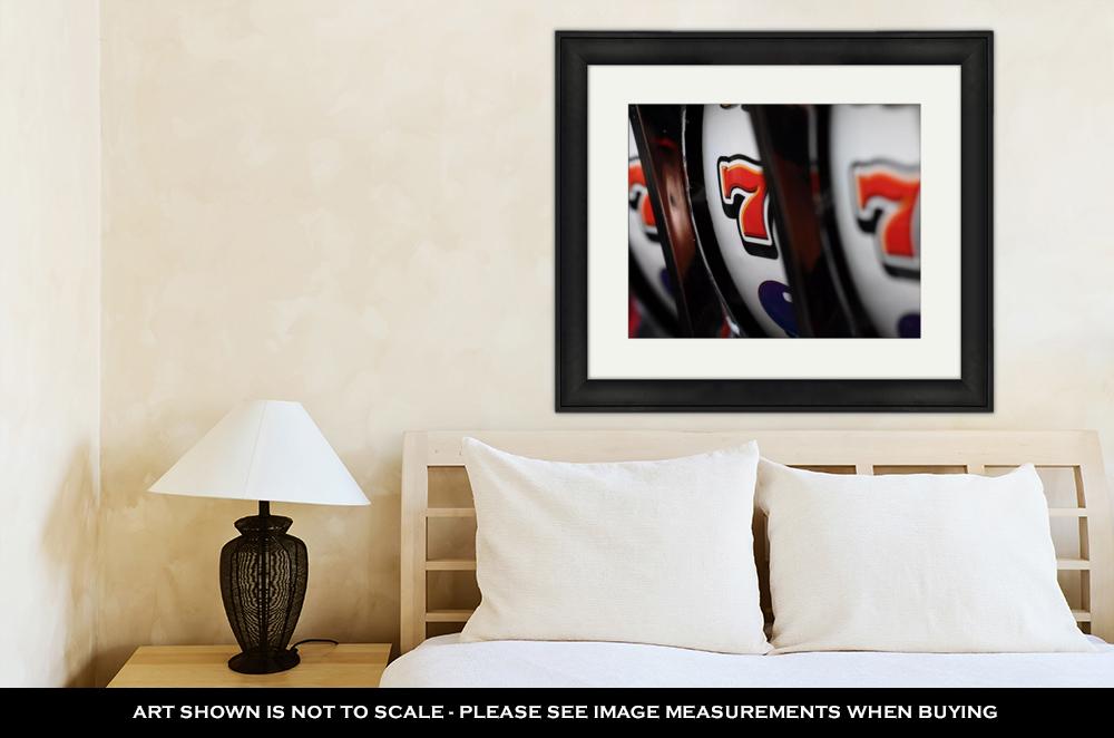 Framed Print, Close Up Of Three Seven Jackpot On Casino Slot Machine - ultrawallart.com