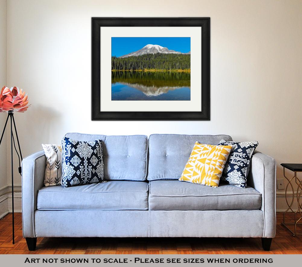 Framed Print, Seattle Mount Rainier And Reflection Lake - ultrawallart.com