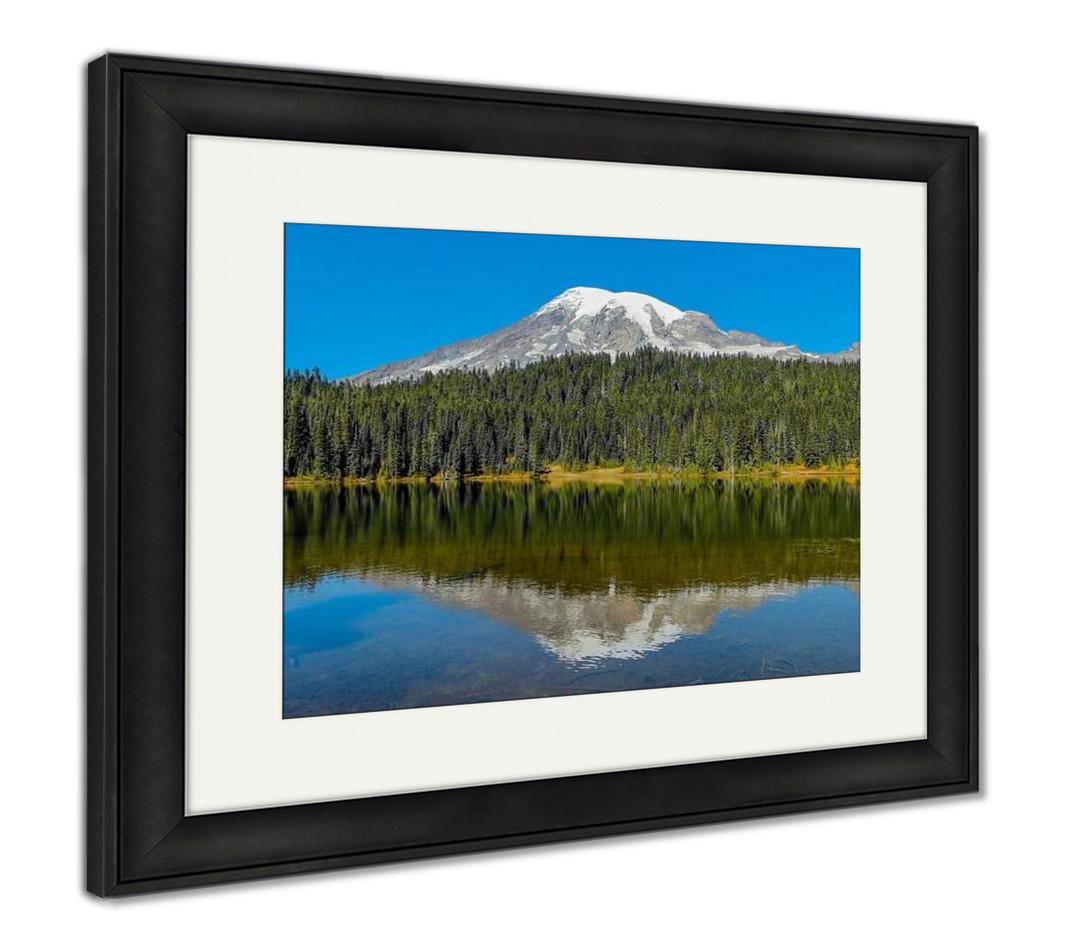Framed Print, Seattle Mount Rainier And Reflection Lake - ultrawallart.com