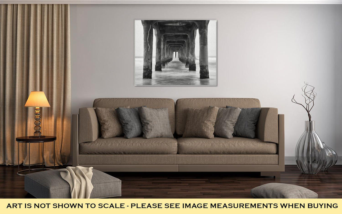 Gallery Wrapped Canvas, Under The Pier Black And White Photo Manhattan Beach California - ultrawallart.com