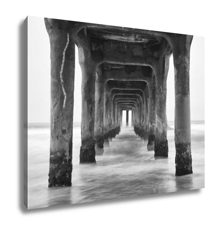 Gallery Wrapped Canvas, Under The Pier Black And White Photo Manhattan Beach California - ultrawallart.com
