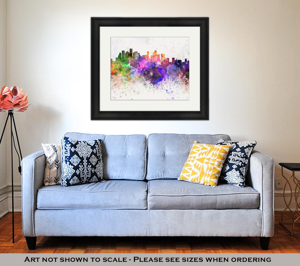 Framed Print, Houston Skyline In Watercolor - ultrawallart.com