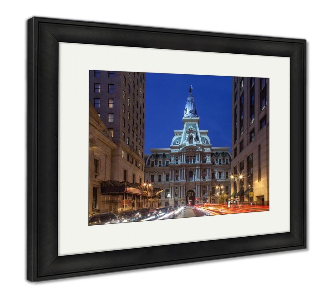 Framed Print, City Hall At Night In Philadelphia, Pennsylvania - ultrawallart.com