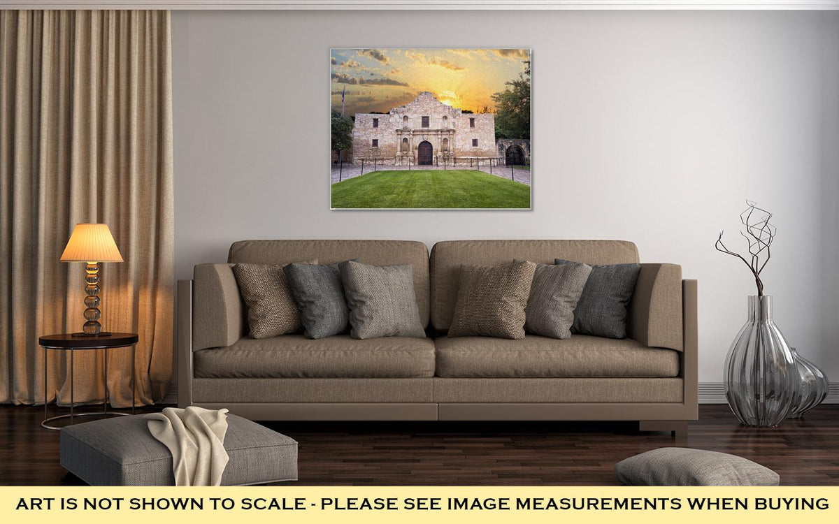 Gallery Wrapped Canvas, Exterior View Of Historic Alamo Shortly After Sunrise - ultrawallart.com