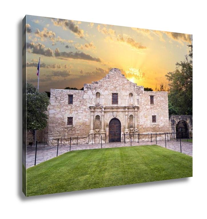 Gallery Wrapped Canvas, Exterior View Of Historic Alamo Shortly After Sunrise - ultrawallart.com