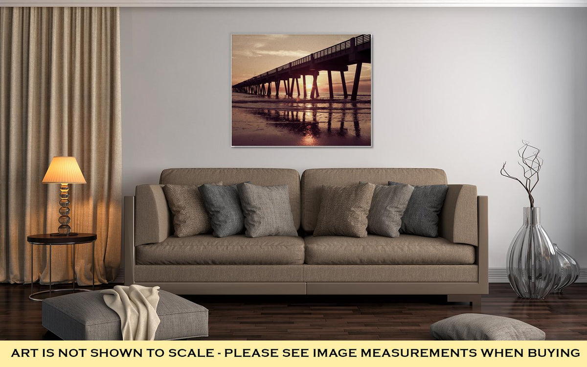 Gallery Wrapped Canvas, Jacksonville Beach Fishing Pier In Early Morning - ultrawallart.com