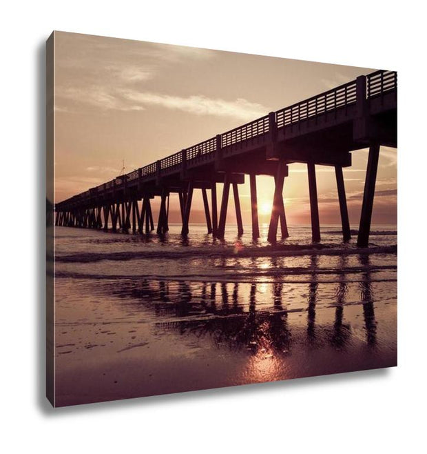Gallery Wrapped Canvas, Jacksonville Beach Fishing Pier In Early Morning - ultrawallart.com