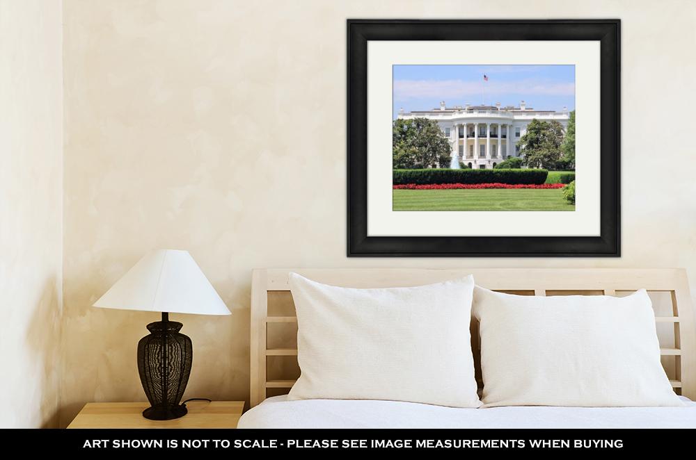 Framed Print, White House From South Lawn On Summer Day Flowers And Fountain Truman - ultrawallart.com