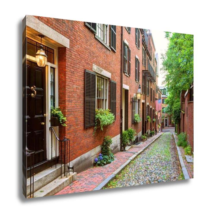 Gallery Wrapped Canvas, Acorn Street Beacon Hill Cobblestone Boston In Massachusetts USA - ultrawallart.com