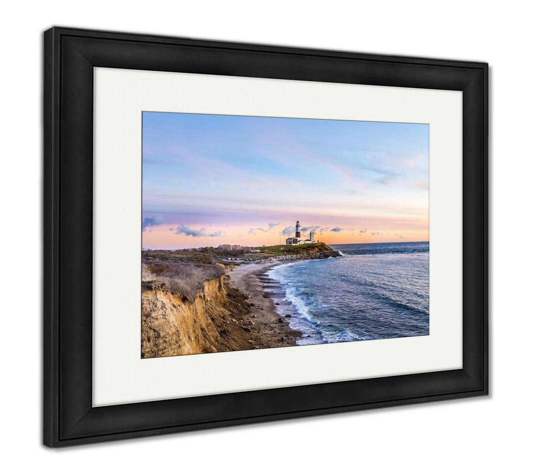 Framed Print, Long Beach MontaUK Point Light Lighthouse Long Island New York - ultrawallart.com
