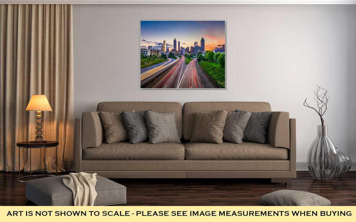 Gallery Wrapped Canvas, Atlantgeorgiusdowntown City Skyline Over Freedom Parkway - ultrawallart.com