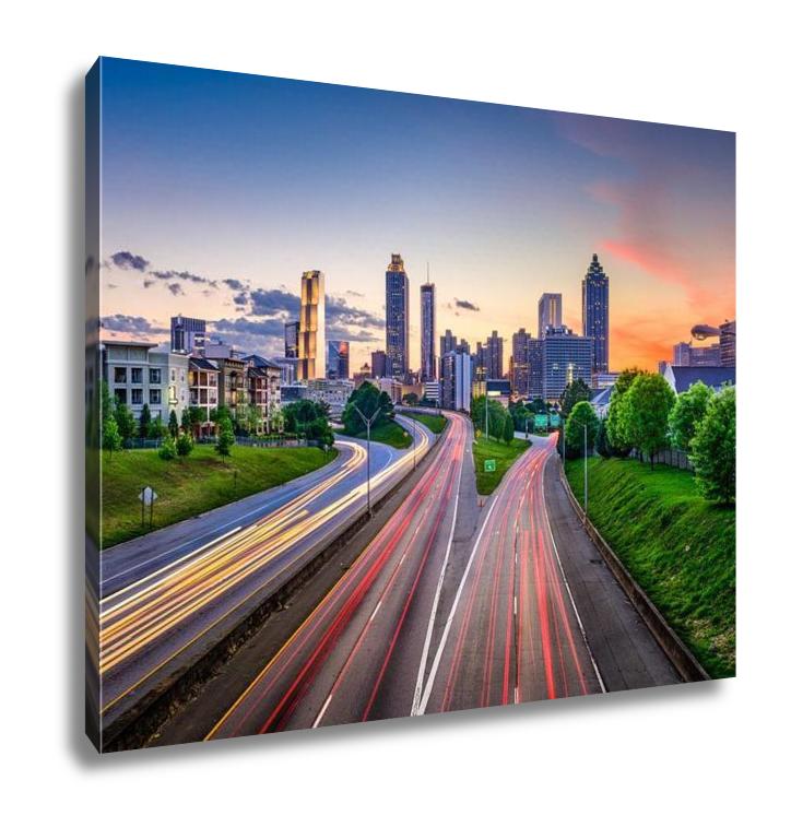 Gallery Wrapped Canvas, Atlantgeorgiusdowntown City Skyline Over Freedom Parkway - ultrawallart.com