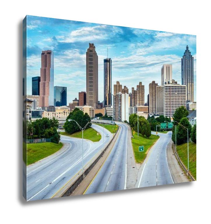 Gallery Wrapped Canvas, City Of Atlantgeorgidowntown Skyline And Highway - ultrawallart.com