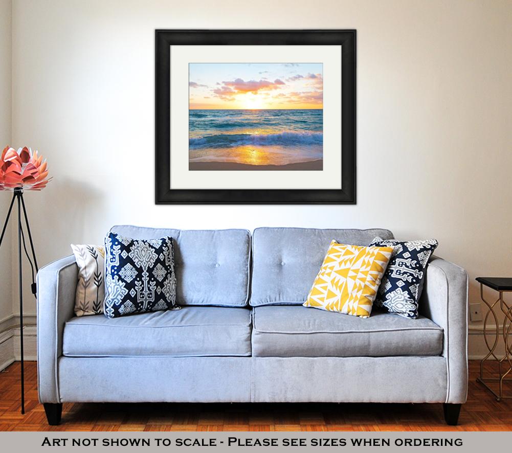 Framed Print, Sunrise Over Ocean In Miami Beach Florida - ultrawallart.com