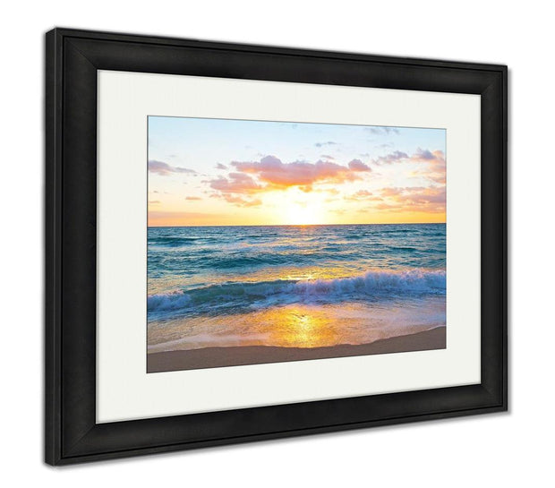 Framed Print, Sunrise Over Ocean In Miami Beach Florida - ultrawallart.com