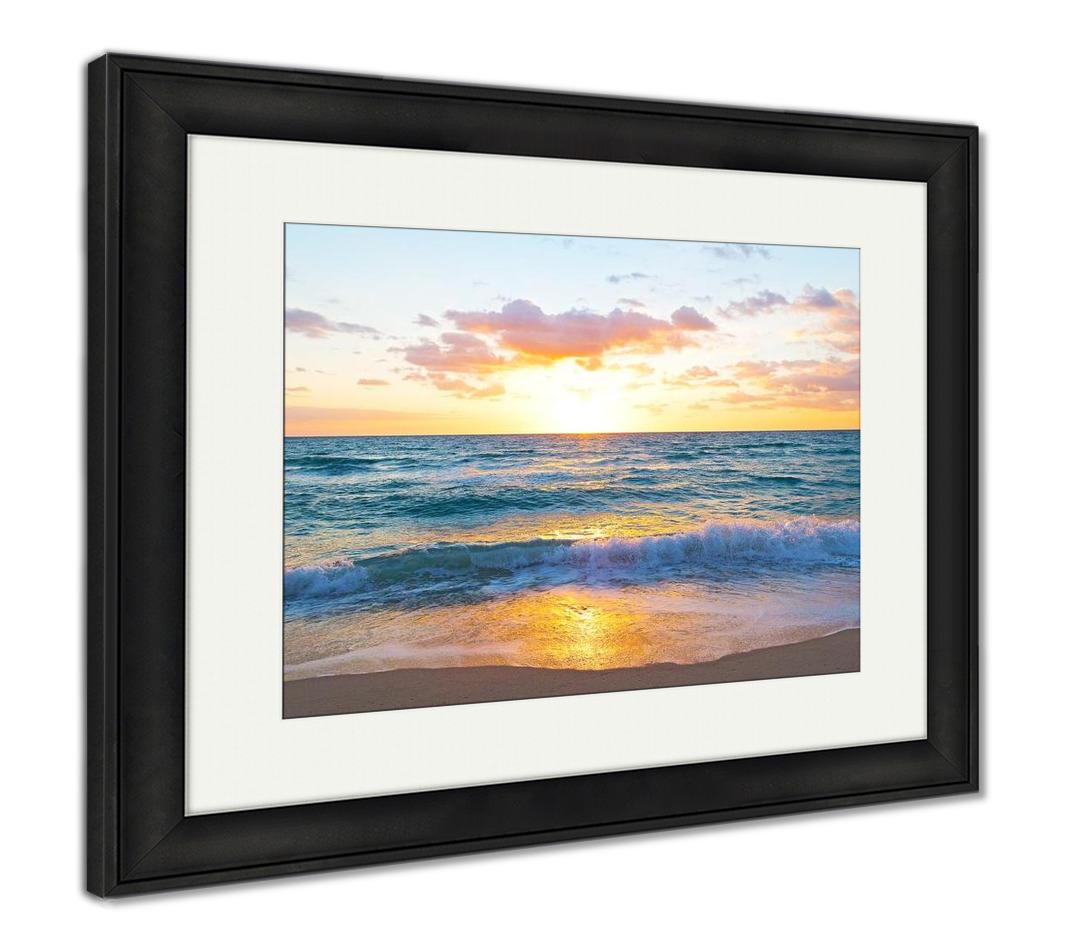 Framed Print, Sunrise Over Ocean In Miami Beach Florida - ultrawallart.com