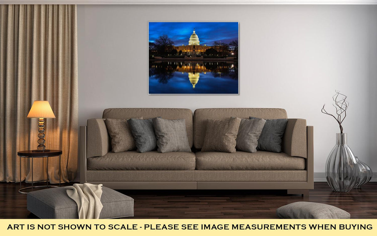 Gallery Wrapped Canvas, Us Capitol Building And Reflection At Sunrise Washington Dc USA - ultrawallart.com
