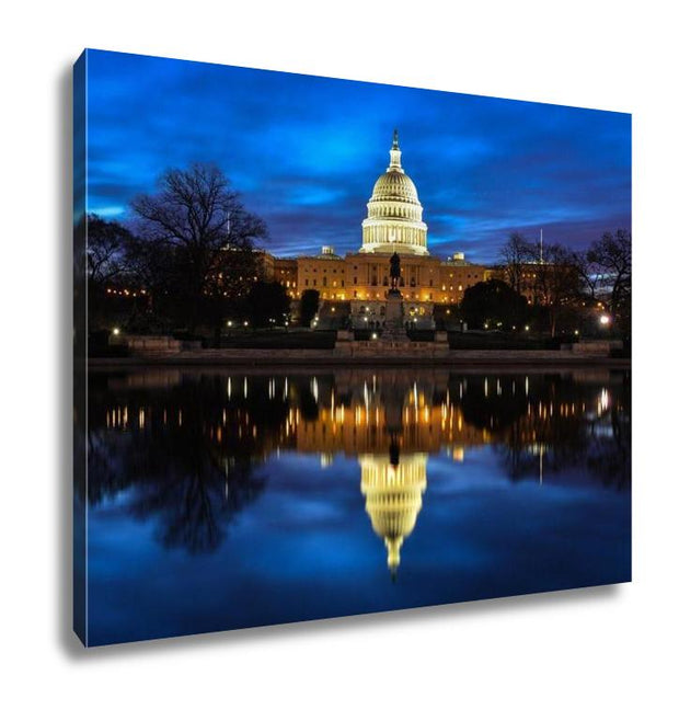 Gallery Wrapped Canvas, Us Capitol Building And Reflection At Sunrise Washington Dc USA - ultrawallart.com