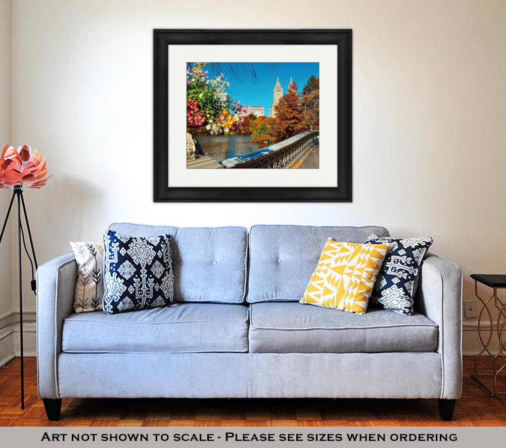 Framed Print, Central Park Autumn Buildings Midtown Manhattan New York City - ultrawallart.com