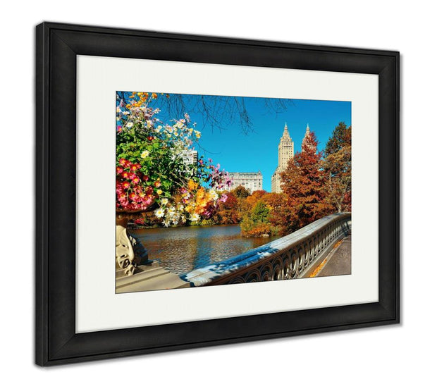 Framed Print, Central Park Autumn Buildings Midtown Manhattan New York City - ultrawallart.com