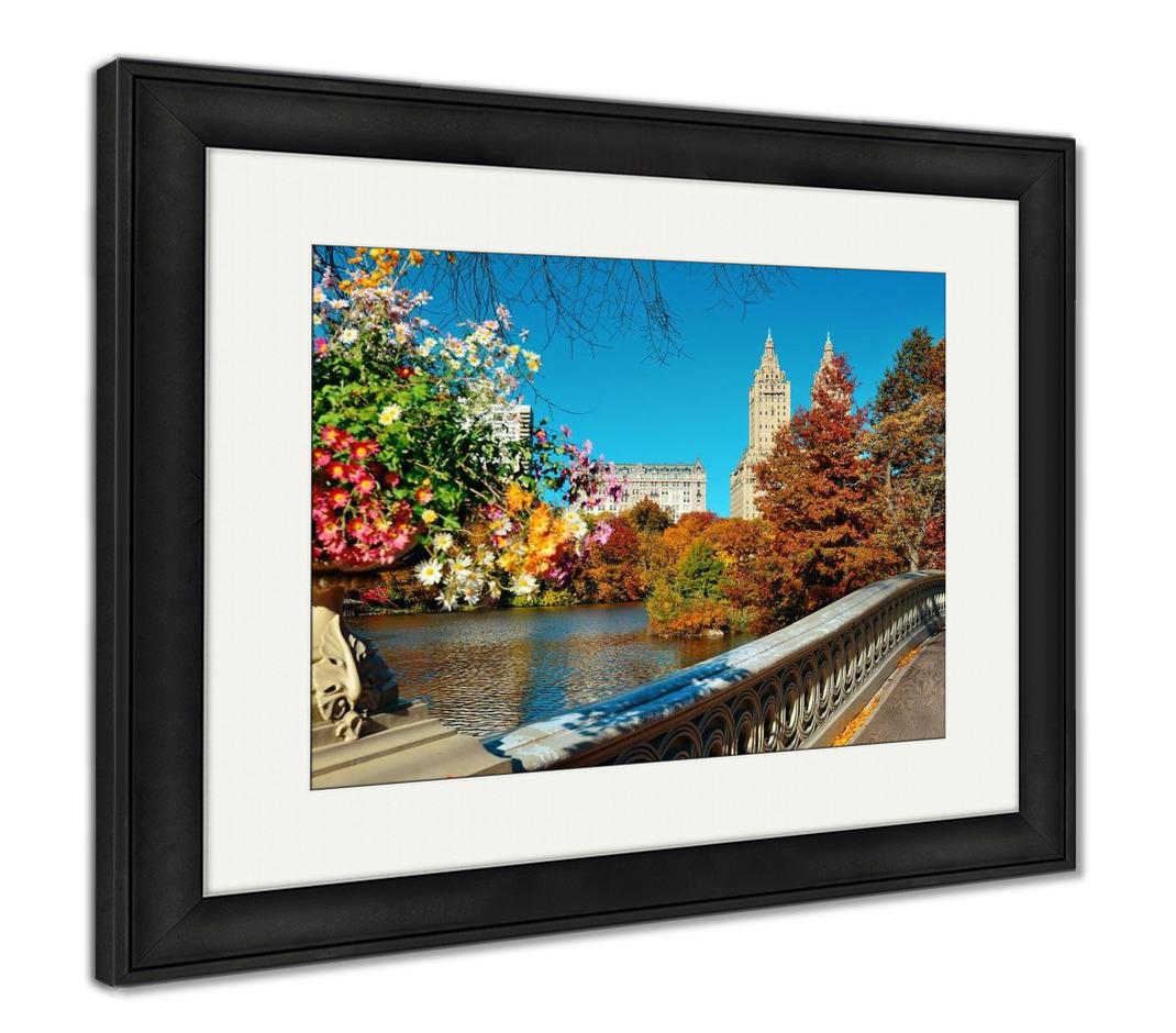 Framed Print, Central Park Autumn Buildings Midtown Manhattan New York City - ultrawallart.com