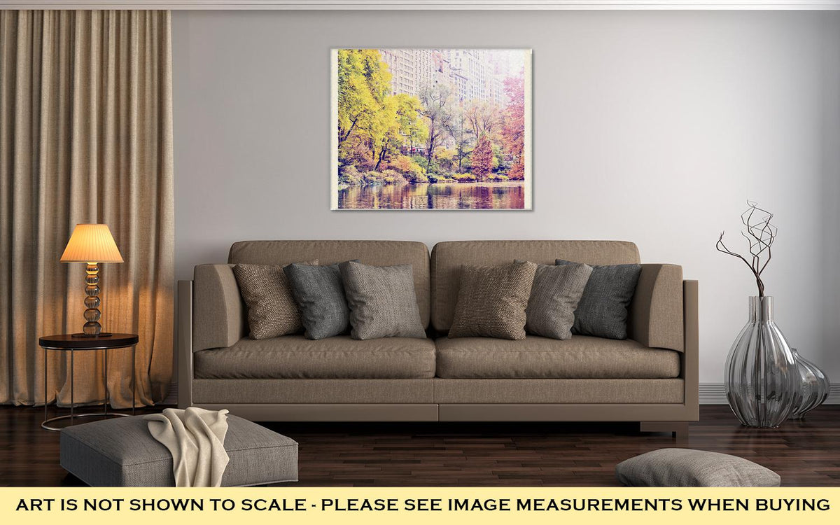 Gallery Wrapped Canvas, Central Park Autumn Manhattan Skyscrapers Instagram Effect Filter - ultrawallart.com
