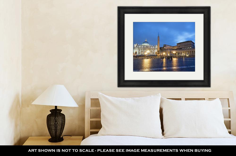 Framed Print, Colosseum Rome Vatican Place Saint Peter Cathedral At Night - ultrawallart.com