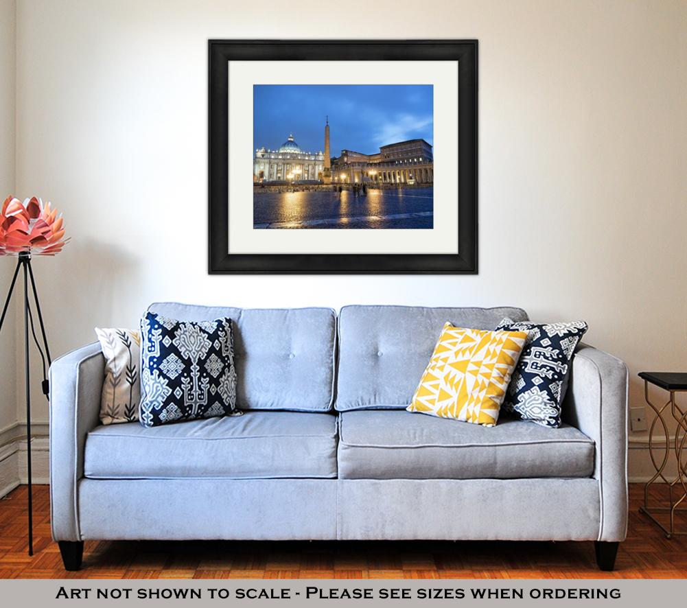 Framed Print, Colosseum Rome Vatican Place Saint Peter Cathedral At Night - ultrawallart.com