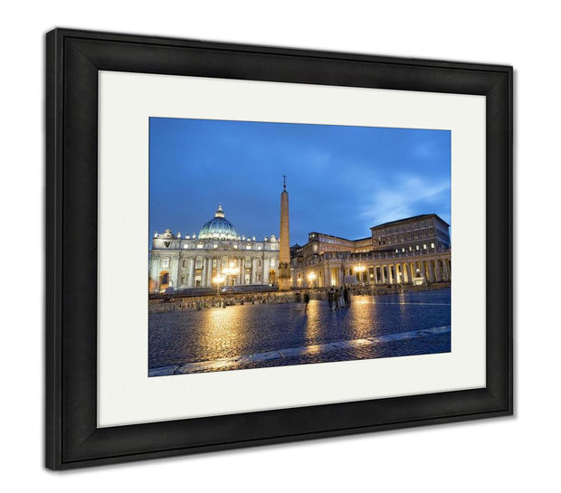 Framed Print, Colosseum Rome Vatican Place Saint Peter Cathedral At Night - ultrawallart.com