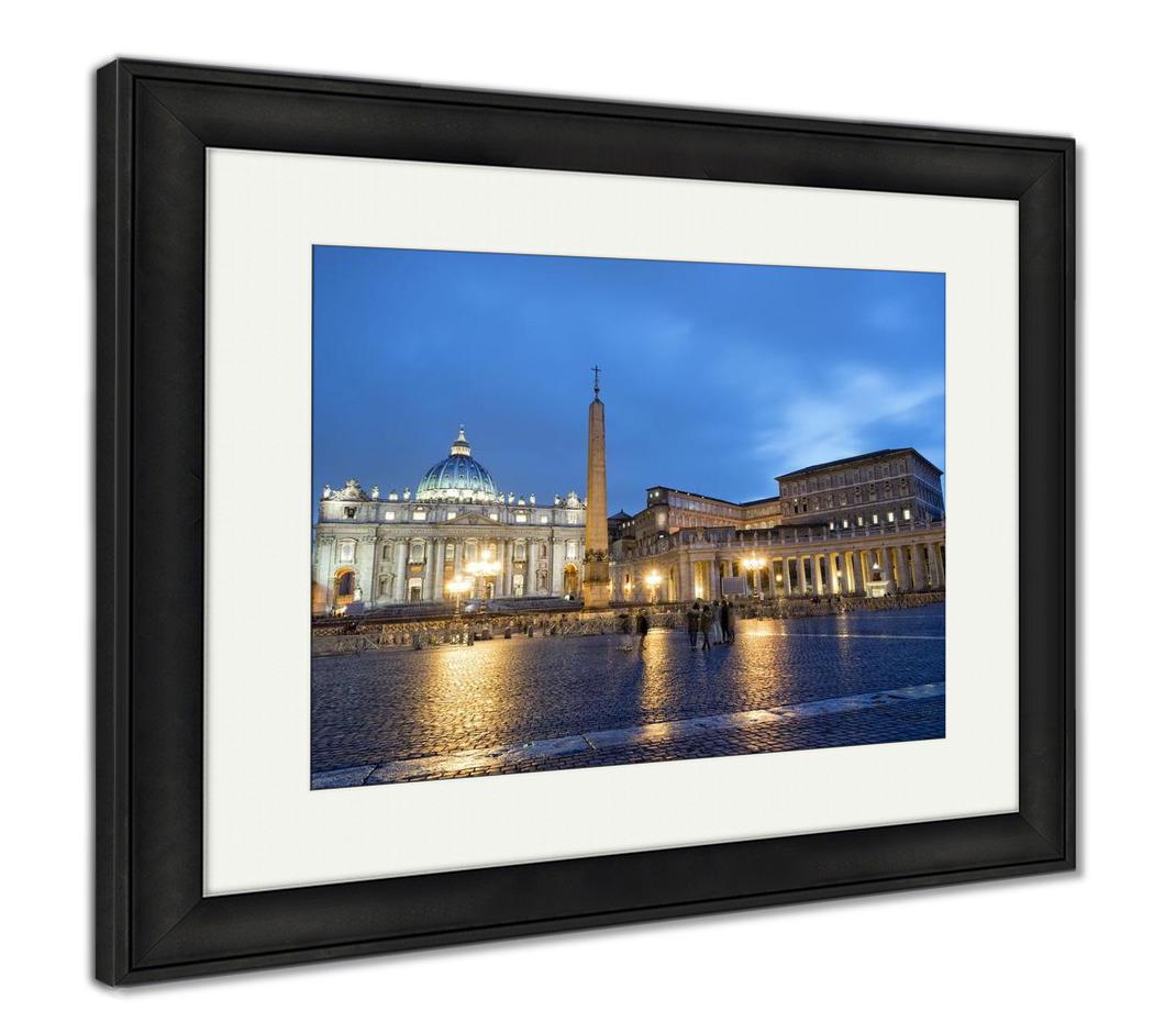 Framed Print, Colosseum Rome Vatican Place Saint Peter Cathedral At Night - ultrawallart.com