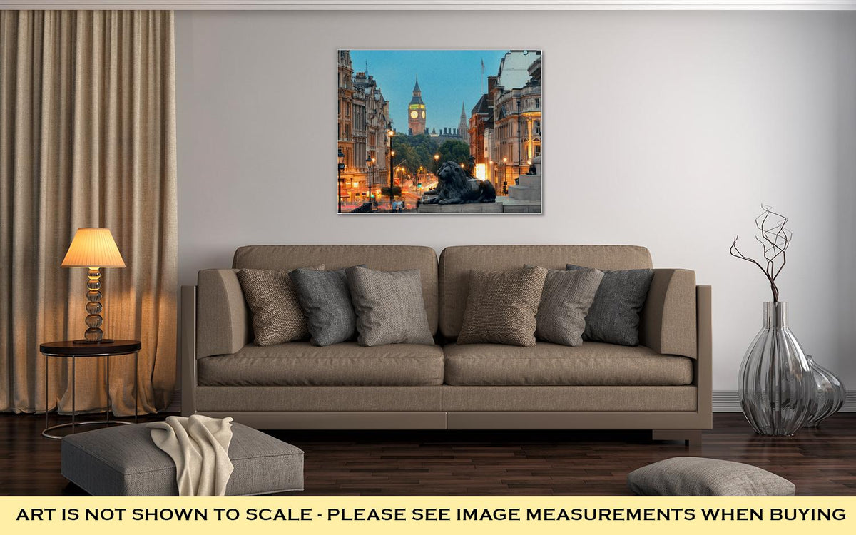 Gallery Wrapped Canvas, Street View Of Trafalgar Square At Night In London - ultrawallart.com