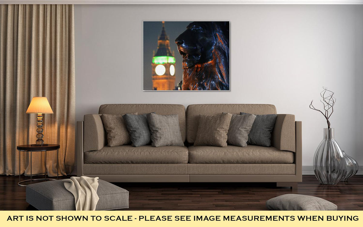 Gallery Wrapped Canvas, Trafalgar Square Lion Statue And Big Ben In London - ultrawallart.com