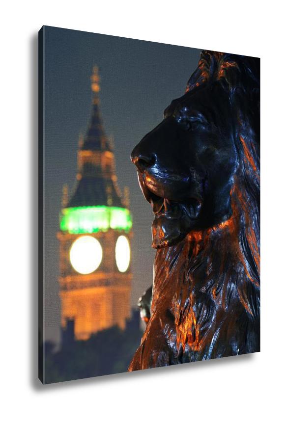 Gallery Wrapped Canvas, Trafalgar Square Lion Statue And Big Ben In London - ultrawallart.com