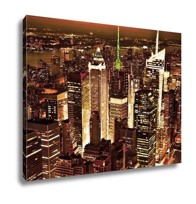 Gallery Wrapped Canvas, New York Sunset Skyline Taken From The Empire State Building Gold Filter - ultrawallart.com