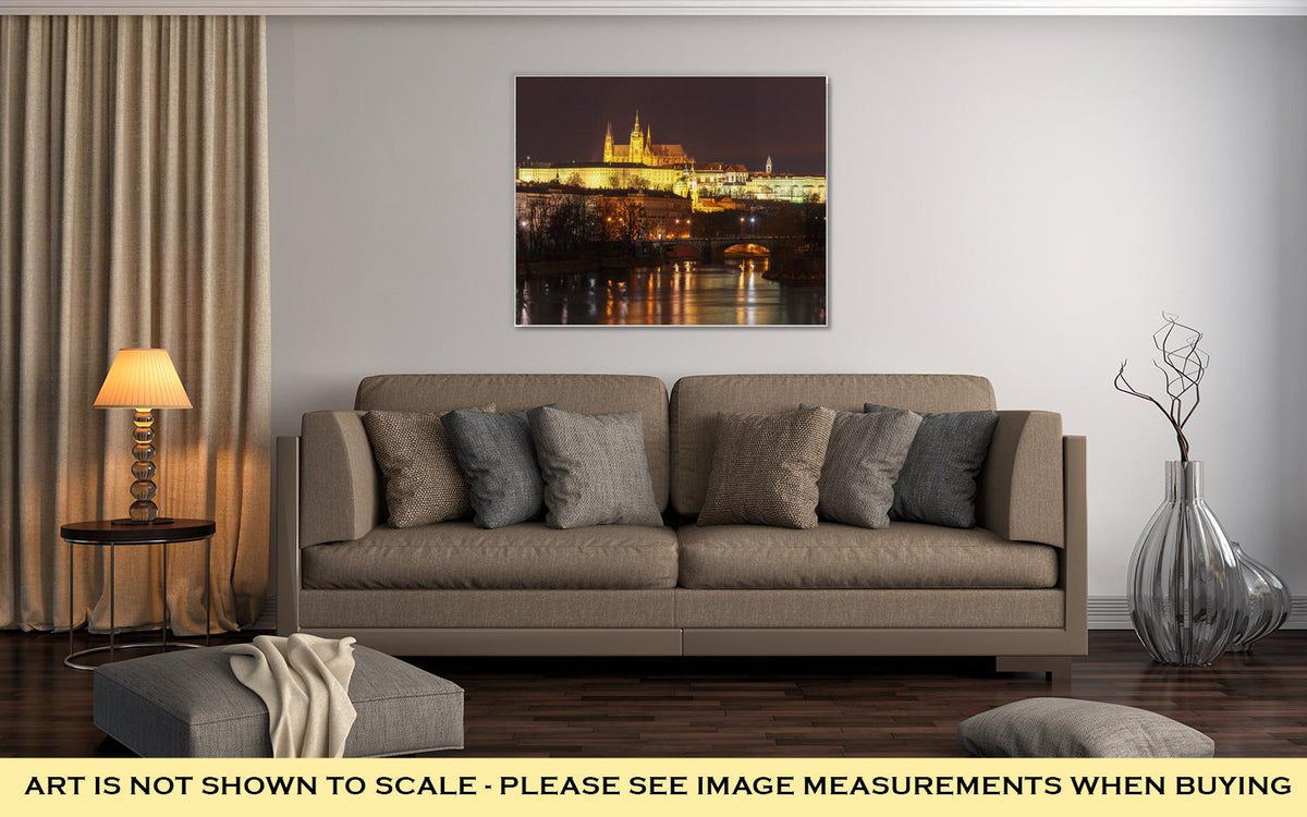 Gallery Wrapped Canvas, Prague Castle Charles Bridge Little Quarter Night Prague Czech - ultrawallart.com