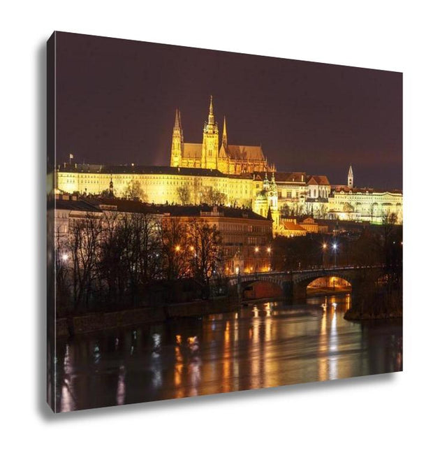 Gallery Wrapped Canvas, Prague Castle Charles Bridge Little Quarter Night Prague Czech - ultrawallart.com