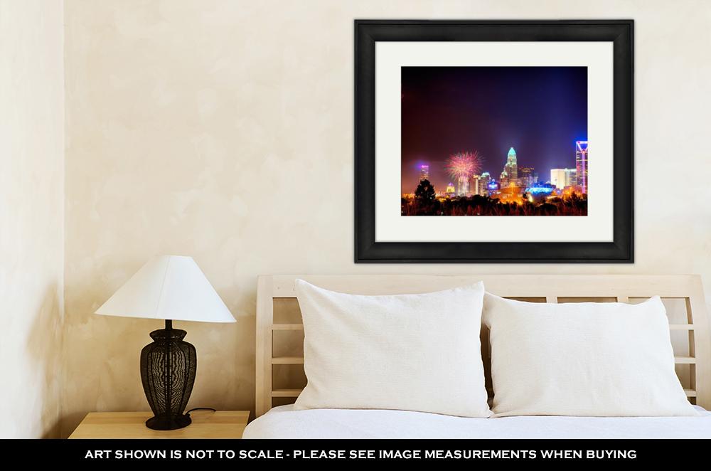 Framed Print, 4th Of July Fireworks Skyshow Charlotte Nc - ultrawallart.com