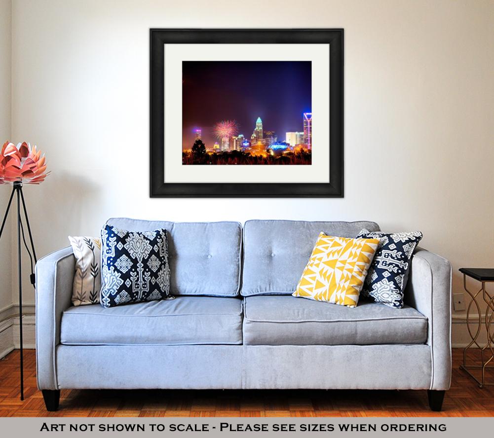 Framed Print, 4th Of July Fireworks Skyshow Charlotte Nc - ultrawallart.com