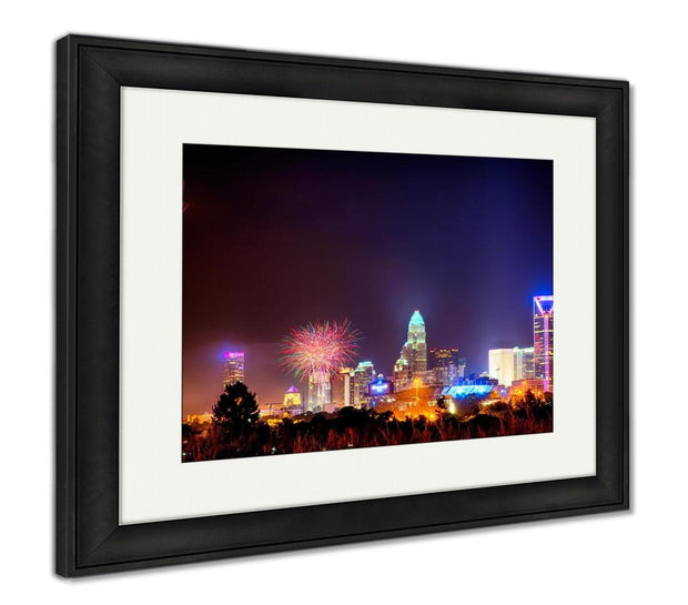 Framed Print, 4th Of July Fireworks Skyshow Charlotte Nc - ultrawallart.com