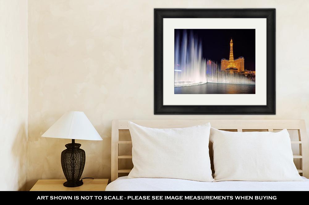 Framed Print, Las Vegas March 26 View Dancing Bellagio Fountains In Front Of The Paris Hotel - ultrawallart.com