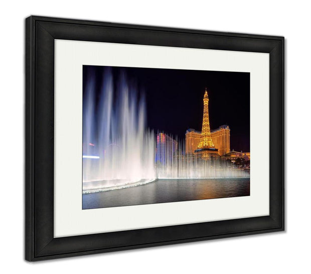 Framed Print, Las Vegas March 26 View Dancing Bellagio Fountains In Front Of The Paris Hotel - ultrawallart.com