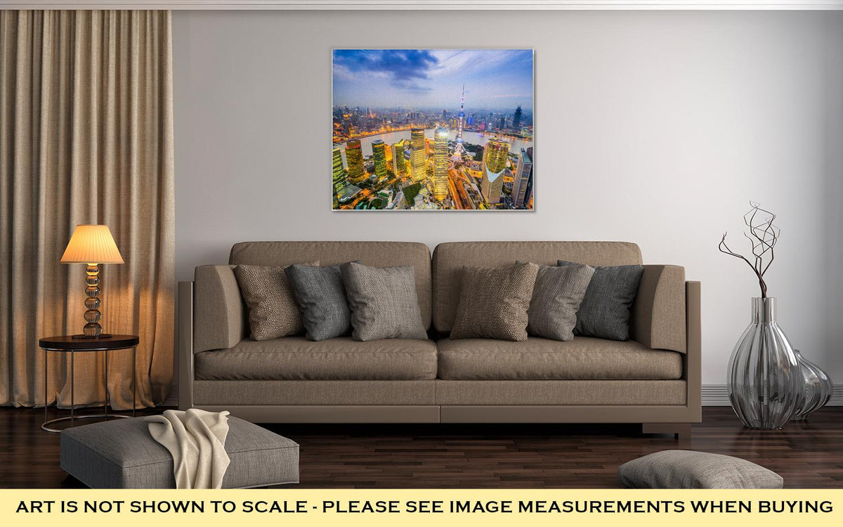Gallery Wrapped Canvas, Shanghai China City Skyline Over The Pudong Financial District - ultrawallart.com