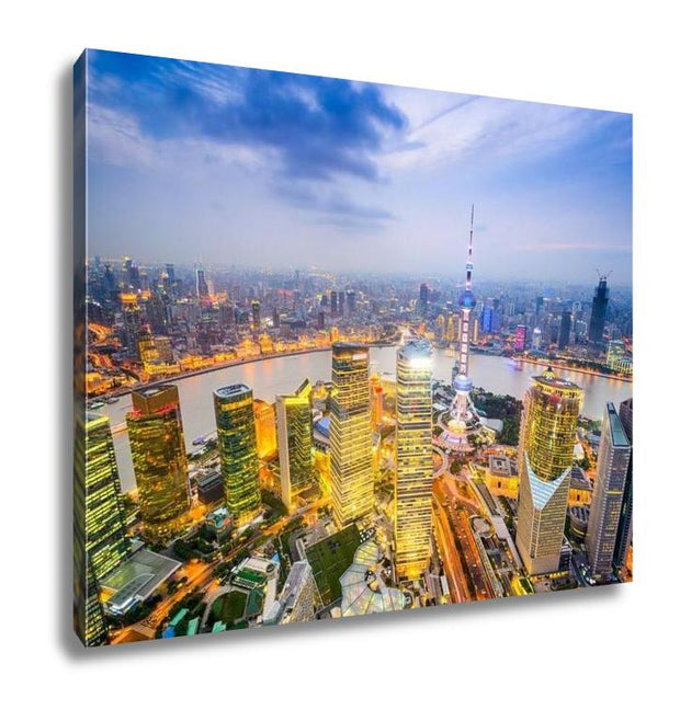 Gallery Wrapped Canvas, Shanghai China City Skyline Over The Pudong Financial District - ultrawallart.com