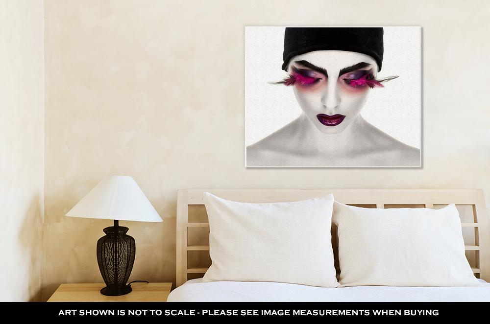 Gallery Wrapped Canvas, Face Art Fantastic Make Up Luxury Feather Eyelashes Surrealism - ultrawallart.com