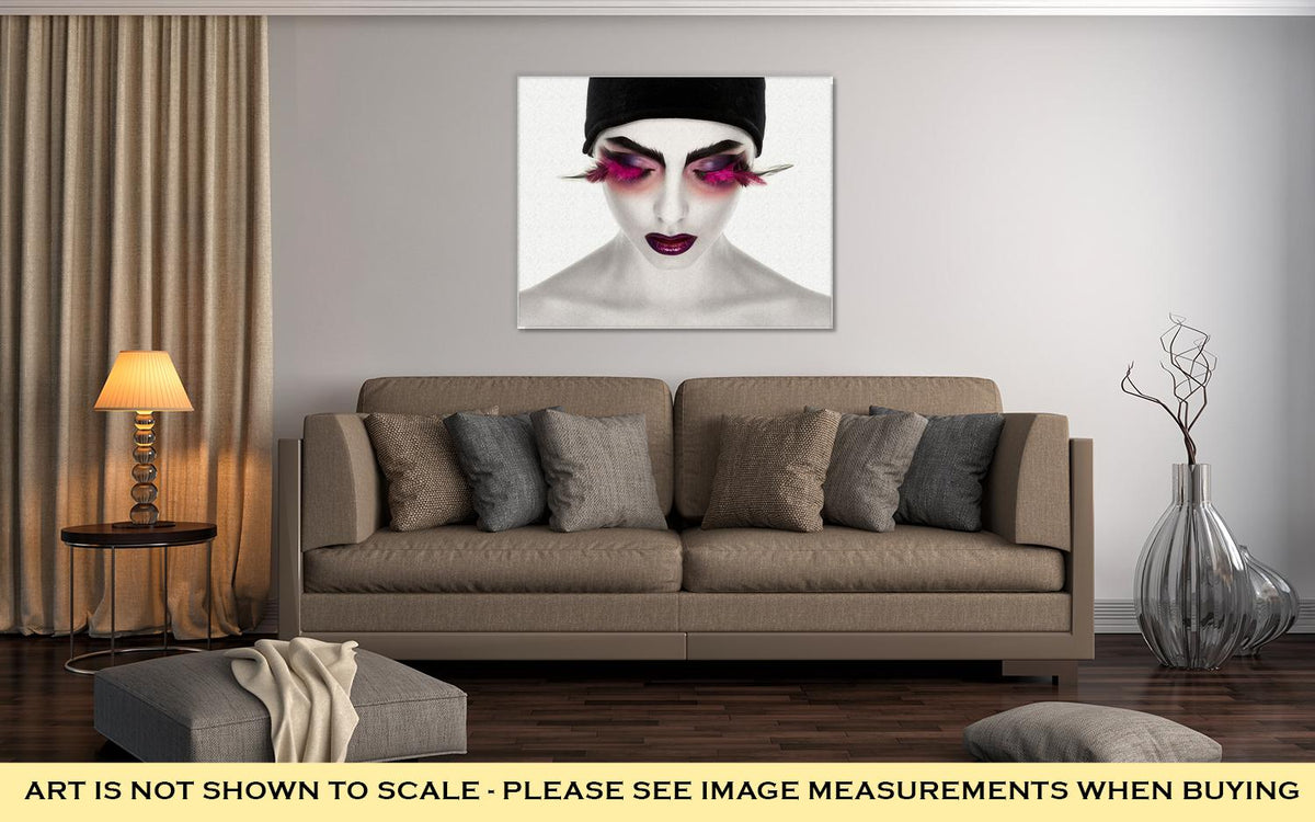 Gallery Wrapped Canvas, Face Art Fantastic Make Up Luxury Feather Eyelashes Surrealism - ultrawallart.com