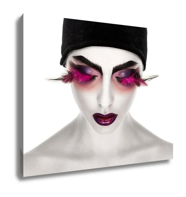 Gallery Wrapped Canvas, Face Art Fantastic Make Up Luxury Feather Eyelashes Surrealism - ultrawallart.com